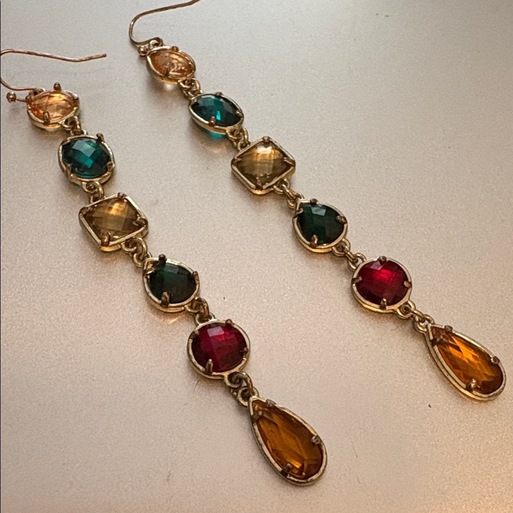 Vintage facetted stone earrings, gold tone
